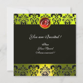 SANTA & VIOLIN YELLOW BLACK DAMASK MONOGRAM Ruby Kaart (Achterkant)
