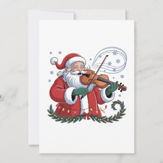 Santa Vioolspeler Violinist Kerstmuziek Xmas Kaart (Voorkant)