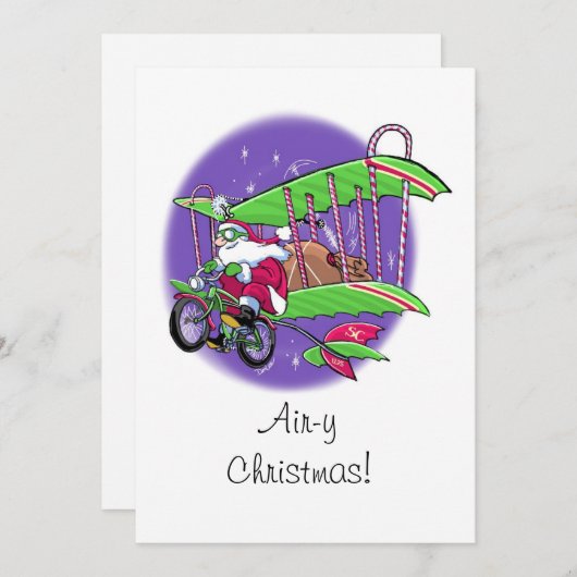Santa vliegende fiets air-y kerst platte kaart (Voorkant / Achterkant)