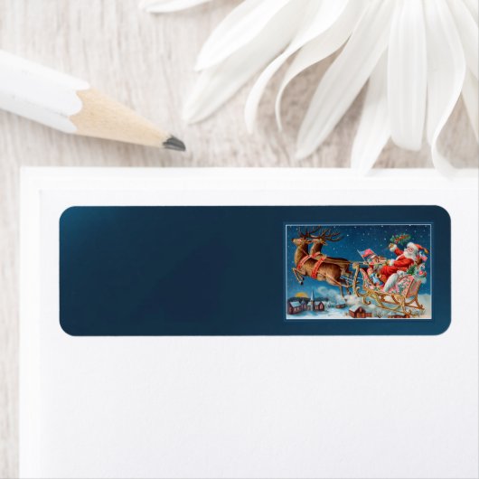  Santa vliegende slee adresetiketten Etiket (Insitu)