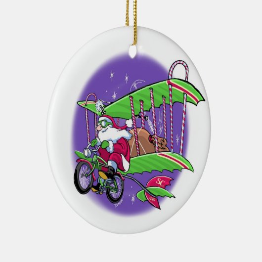 Santa-vliegfiets Keramisch Ornament (Rechts)