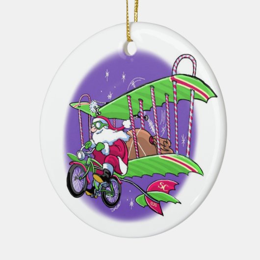Santa-vliegfiets Keramisch Ornament (Links)