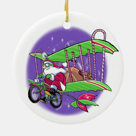Santa-vliegfiets Keramisch Ornament (Achterkant)