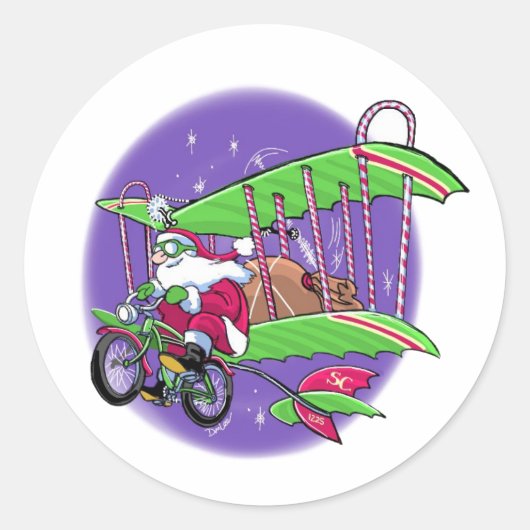 Santa-vliegfiets Ronde Sticker (Voorkant)