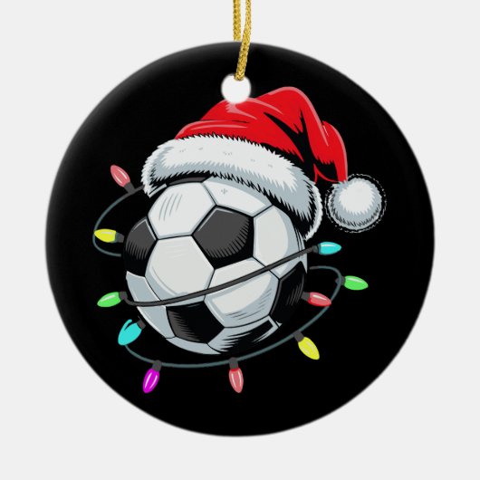 Santa Voetbal Kerstverlichting Kinder Jongens Vrou Keramisch Ornament (Voorkant)