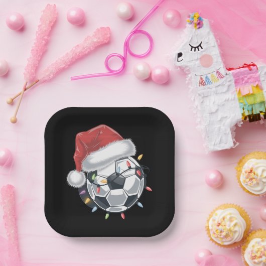 Santa Voetbal Sports Christmas Soccer Player Papieren Bordje (Feest)
