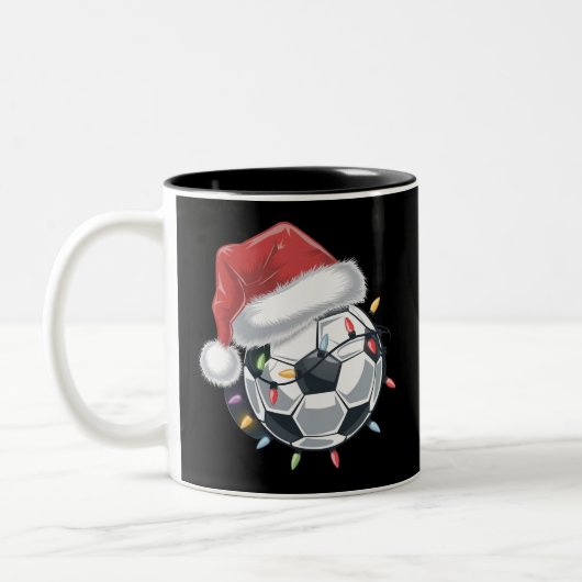 Santa Voetbal Sports Christmas Soccer Player Tweekleurige Koffiemok (Links)