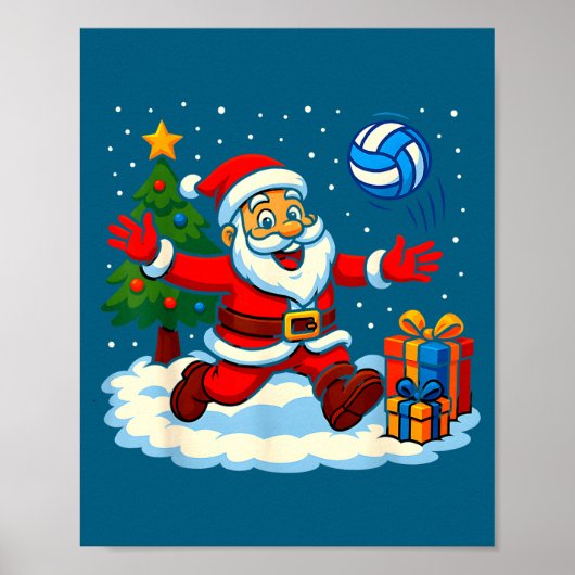 Santa Volleyball Playing Srt Christmas Tree Xmas P Poster (Voorkant)