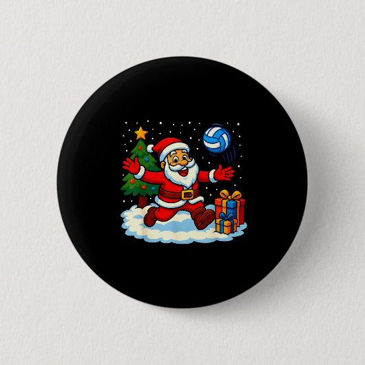 Santa Volleyball Playing Srt Christmas Tree Xmas P Ronde Button 5,7 Cm (Voorkant)