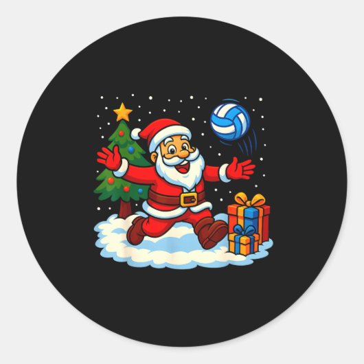 Santa Volleyball Playing Srt Christmas Tree Xmas P Ronde Sticker (Voorkant)