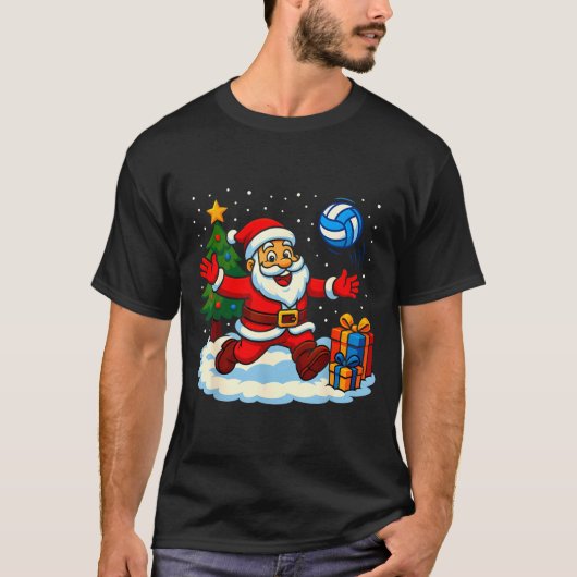 Santa Volleyball Playing Srt Christmas Tree Xmas P T-shirt (Voorkant)