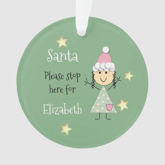 Santa voor Kerstmis, stop hier alsjeblieft groen Ornament (voorkant)