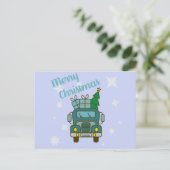 Santa vrachtwagen voorzijde uitzicht Vrolijk kerst Feestdagenkaart (Staand voorkant)