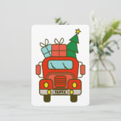 Santa vrachtwagen voorzijde uitzicht Vrolijk kerst Feestdagenkaart (Staand voorkant)