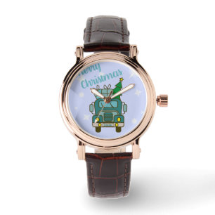 Santa vrachtwagen voorzijde uitzicht Vrolijk kerst Horloge