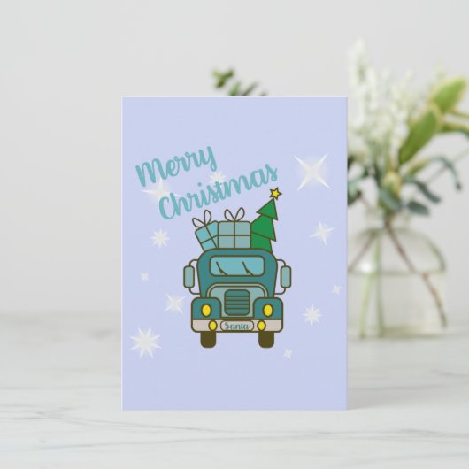 Santa vrachtwagen voorzijde uitzicht Vrolijk kerst Kaart (Staand voorkant)