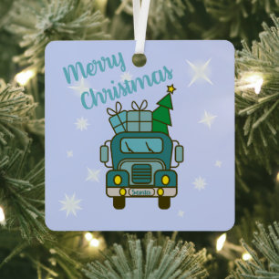 Santa vrachtwagen voorzijde uitzicht Vrolijk kerst Metalen Ornament