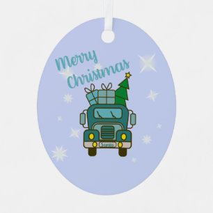 Santa vrachtwagen voorzijde uitzicht Vrolijk kerst Metalen Ornament