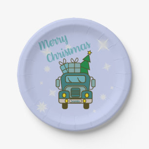 Santa vrachtwagen voorzijde uitzicht Vrolijk kerst Papieren Bordje