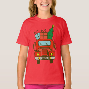 Santa vrachtwagen voorzijde uitzicht Vrolijk kerst T-shirt