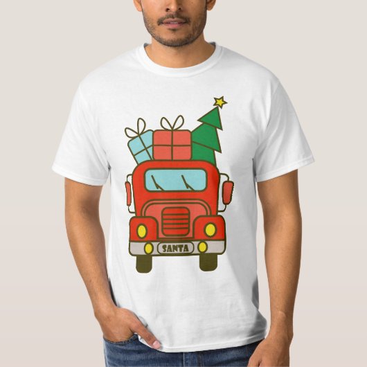 Santa vrachtwagen voorzijde uitzicht Vrolijk kerst T-shirt (Voorkant)