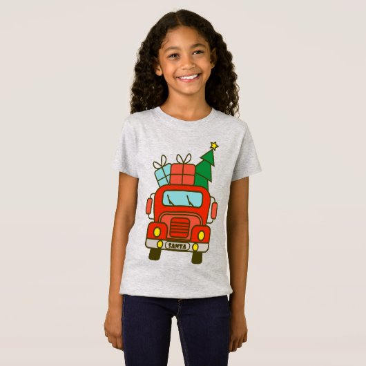 Santa vrachtwagen voorzijde uitzicht Vrolijk kerst T-shirt (Voorkant volledig)