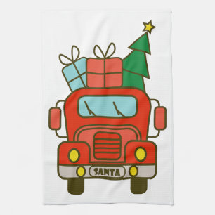Santa vrachtwagen voorzijde uitzicht Vrolijk kerst Theedoek