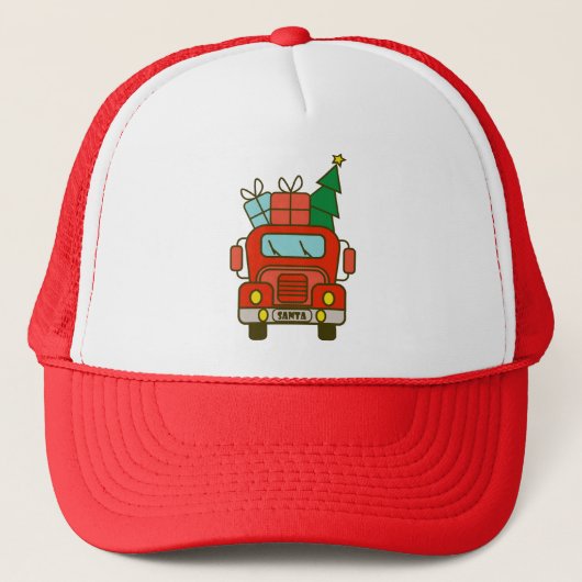 Santa vrachtwagen voorzijde uitzicht Vrolijk kerst Trucker Pet (Voorkant)