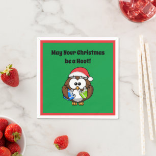 Santa Vrolijk Kerstmis Grappige Vakantie Uil Servet