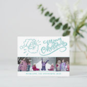 Santa Vrolijk Kerstmis Modern Turquoise 3 Foto Feestdagenkaart (Staand voorkant)