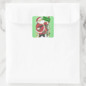 Santa Vrolijk Kerstmis Teken Bos Dieren Groen Vierkante Sticker (Tas)