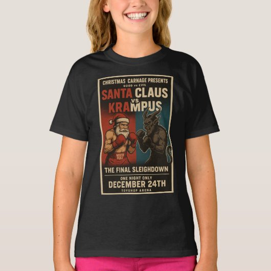 Santa vs Krampus Fight Night Christmas Shirt – Dar (Voorkant)