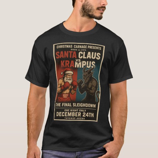 Santa vs Krampus Fight Night Christmas Shirt – Dar (Voorkant)
