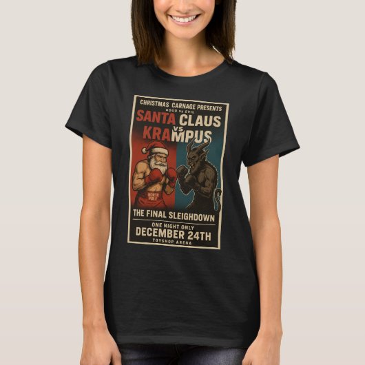 Santa vs Krampus Fight Night Christmas Shirt – Dar (Voorkant)