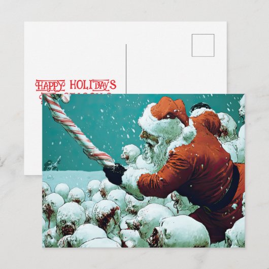 Santa vs Snowmen Flat Greeting Card Briefkaart (Voorkant / Achterkant)