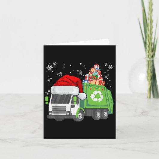 Santa vuilniswagen met kerst familie wedstrijd kaart (Voorkant)