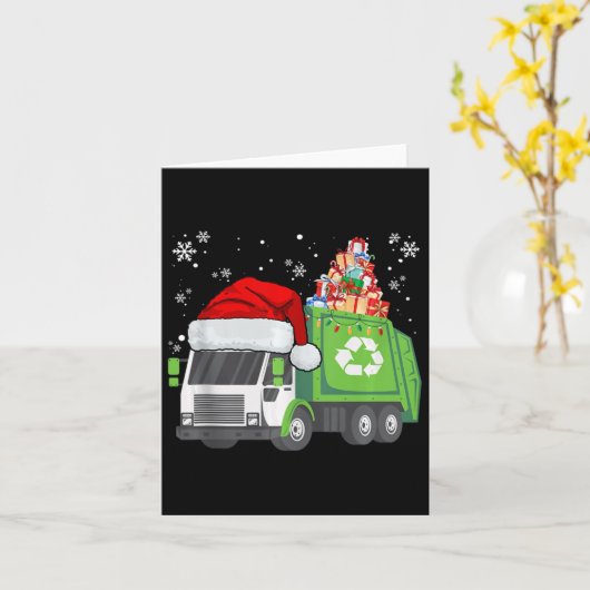 Santa vuilniswagen met kerst familie wedstrijd kaart (Gele Bloem)