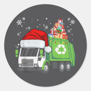 Santa vuilniswagen met kerst familie wedstrijd ronde sticker