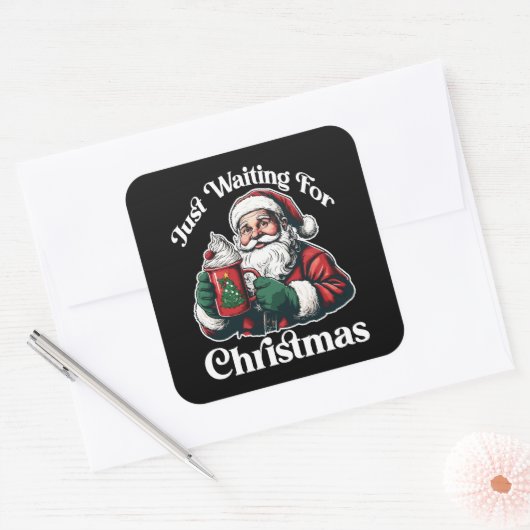 Santa Waiting For Christmas Hot Chocolate Vierkante Sticker (Envelop)