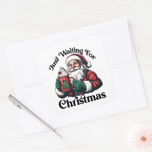 Santa Waiting For Christmas White Vierkante Sticker (Envelop)