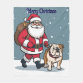 Santa walking a bulldog Christmas Fleece Blanket (Voorkant)
