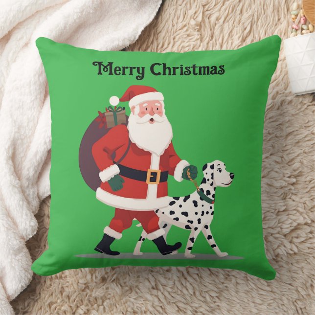 Santa walking a Dalmatian Christmas Throw Pillow Kussen (Deken)