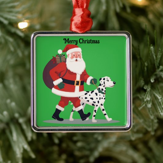 Santa walking a Dalmatian dog Christmas Ornament (Boom)