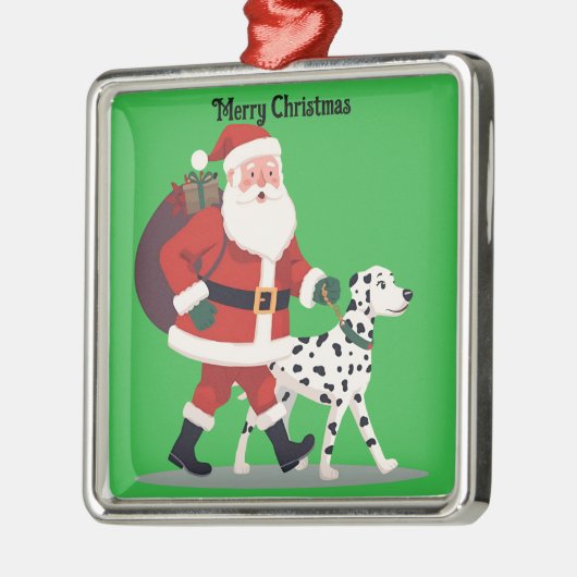 Santa walking a Dalmatian dog Christmas Ornament (Links)