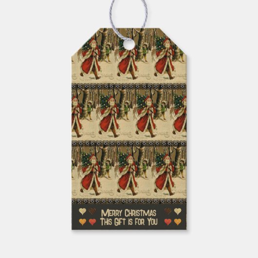  Santa Walking in Forest Gift Label Cadeaulabel (Voorkant)