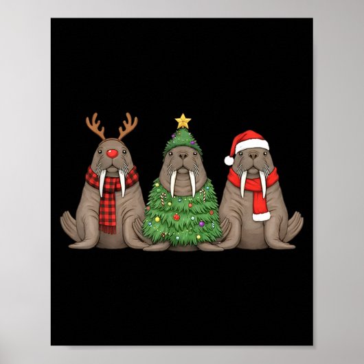 Santa Walrus Christmas Tree Walrus Lover Animal Xm Poster (Voorkant)