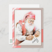 Santa Waterverf Flat Holiday Kaart (Voorkant / Achterkant)