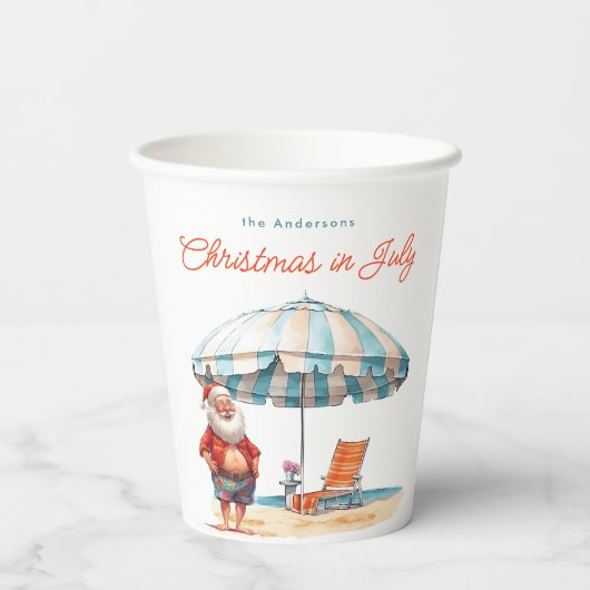 Santa Waterverf Kerstmis in juli Zomerfeest Papieren Bekers (Achterkant)