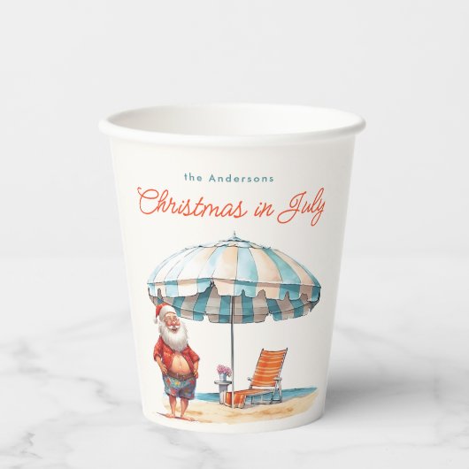Santa Waterverf Kerstmis in juli Zomerfeest Papieren Bekers (Voorkant)