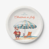 Santa Waterverf Kerstmis in juli Zomerfeest Papieren Bordje (Voorkant)